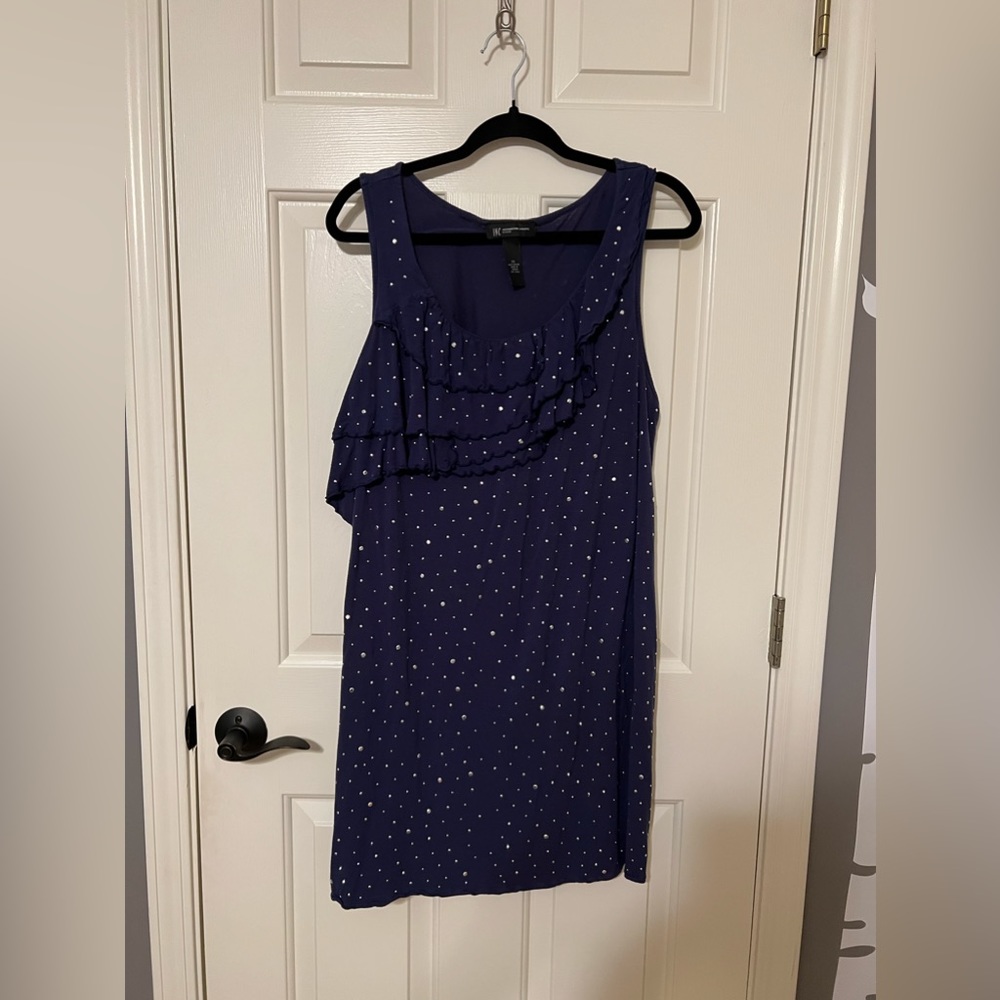 INC 2X navy blue bling tank dress with ruffles women’s plus